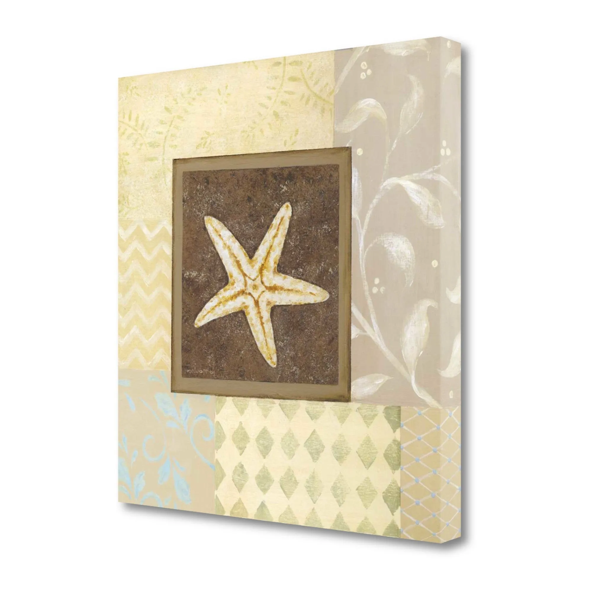 20" Starfish with Multi-Pattern Background Giclee Wrap Canvas Wall Art