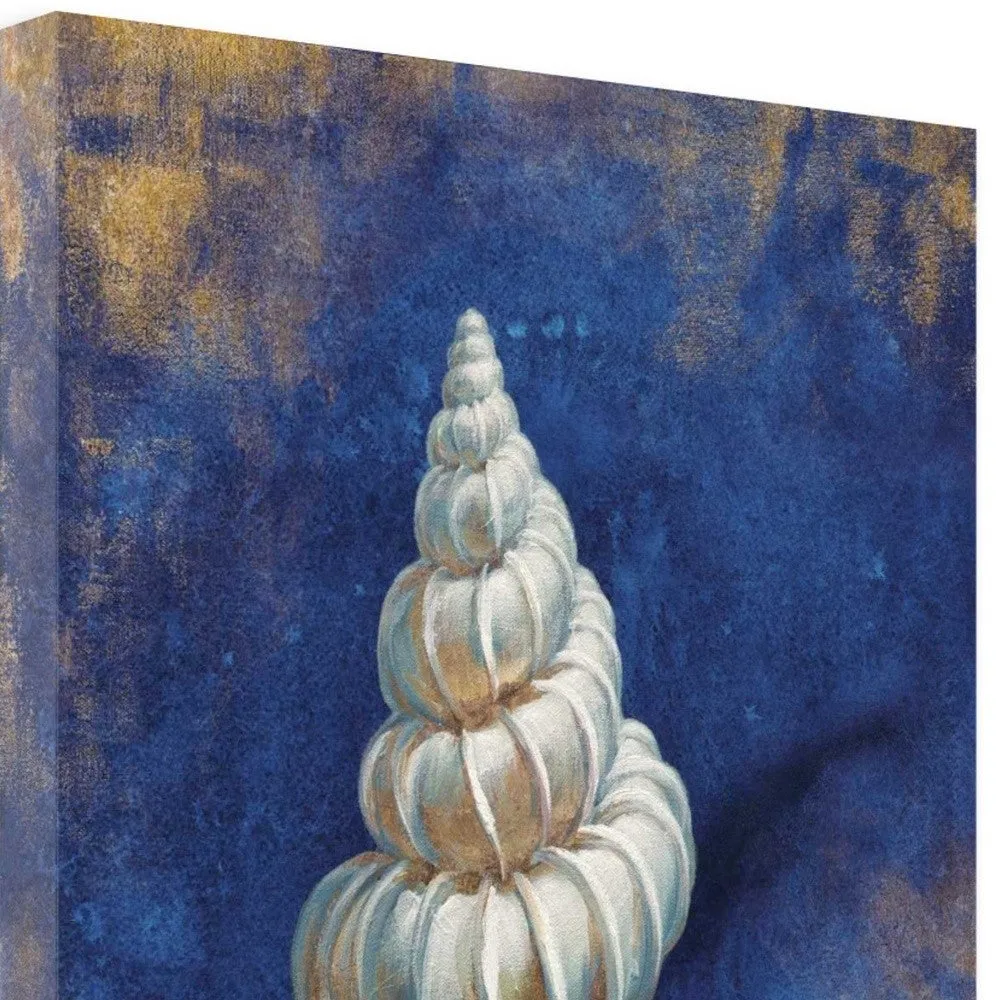 25" Rustic Deep Blue and Gold Shell Giclee Wrap Canvas Wall Art