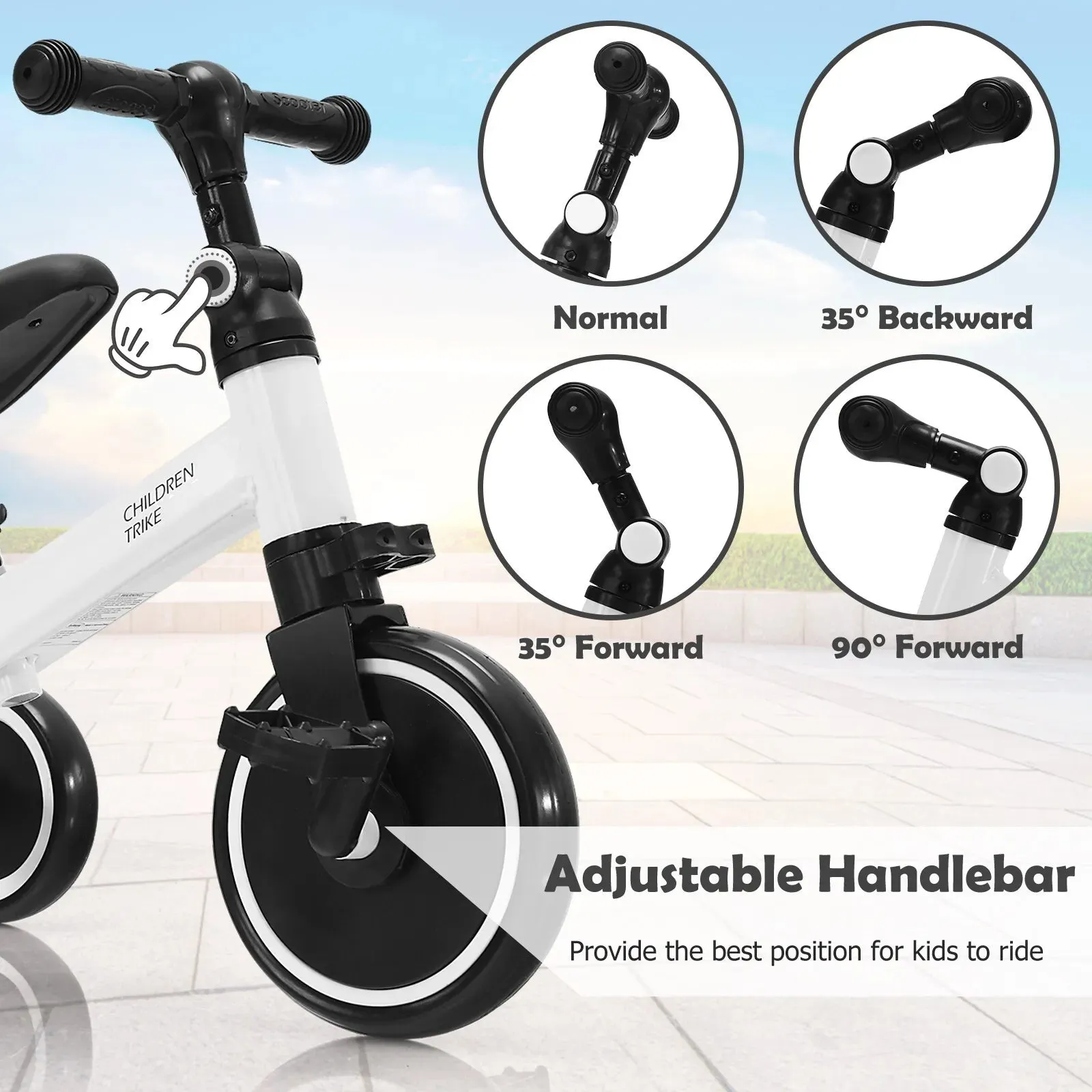 3-in-1 Kids Baby Walker, Tricycle & Balance Bike | 3 Wheel Bike Trike | Removable Pedals | White | 1-4 Years