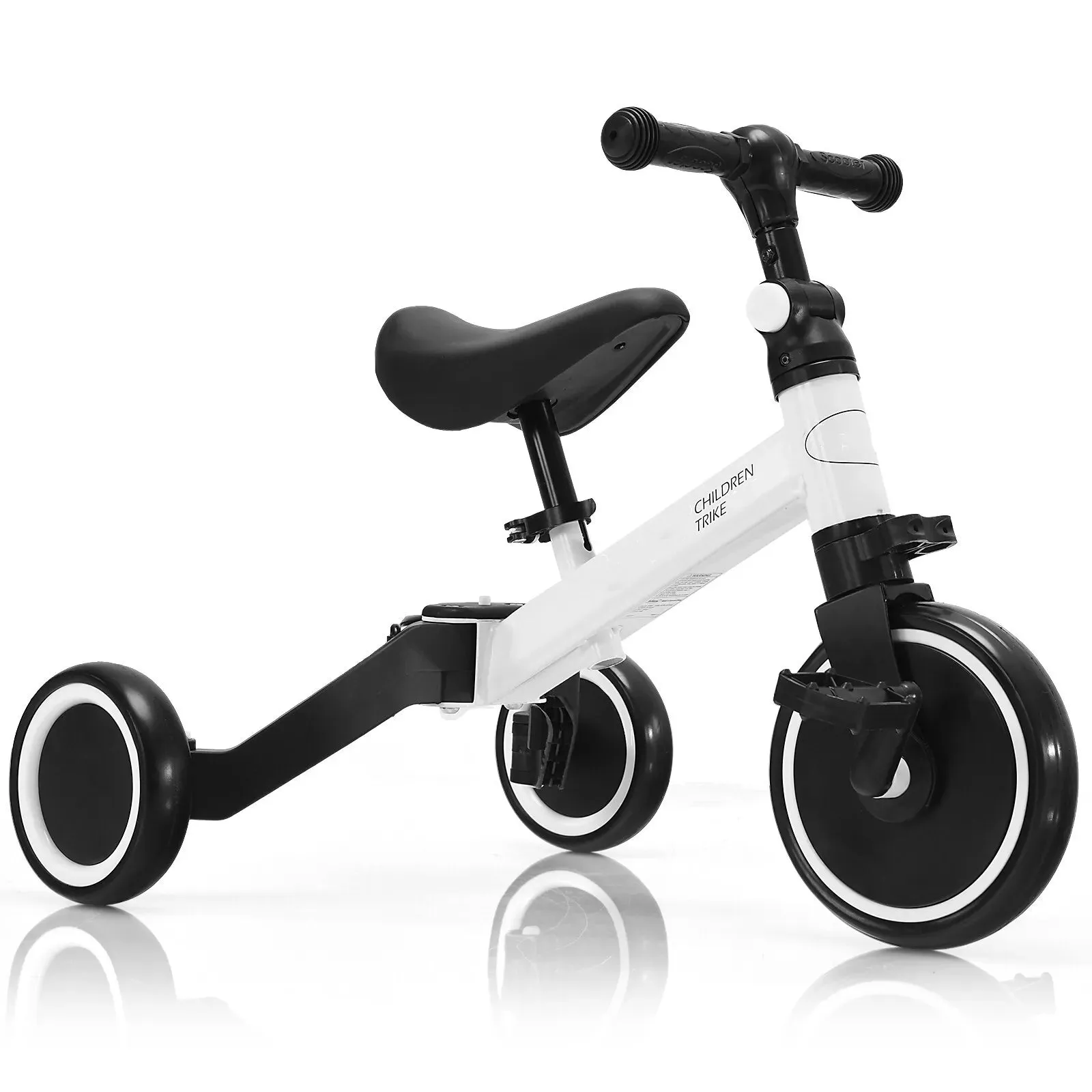 3-in-1 Kids Baby Walker, Tricycle & Balance Bike | 3 Wheel Bike Trike | Removable Pedals | White | 1-4 Years