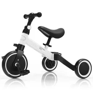 3-in-1 Kids Baby Walker, Tricycle & Balance Bike | 3 Wheel Bike Trike | Removable Pedals | White | 1-4 Years