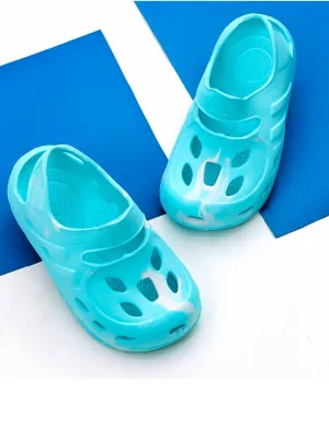 Aqua Blue Sandals with White Flame Design and Breathable Cutouts for Boys