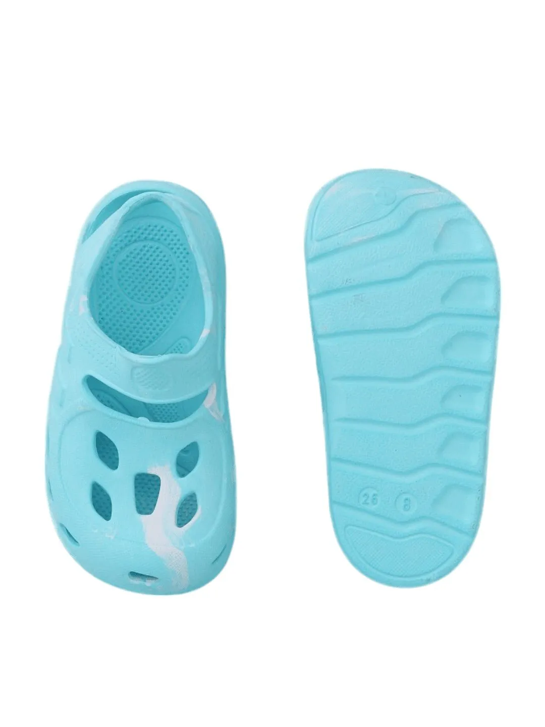 Aqua Blue Sandals with White Flame Design and Breathable Cutouts for Boys