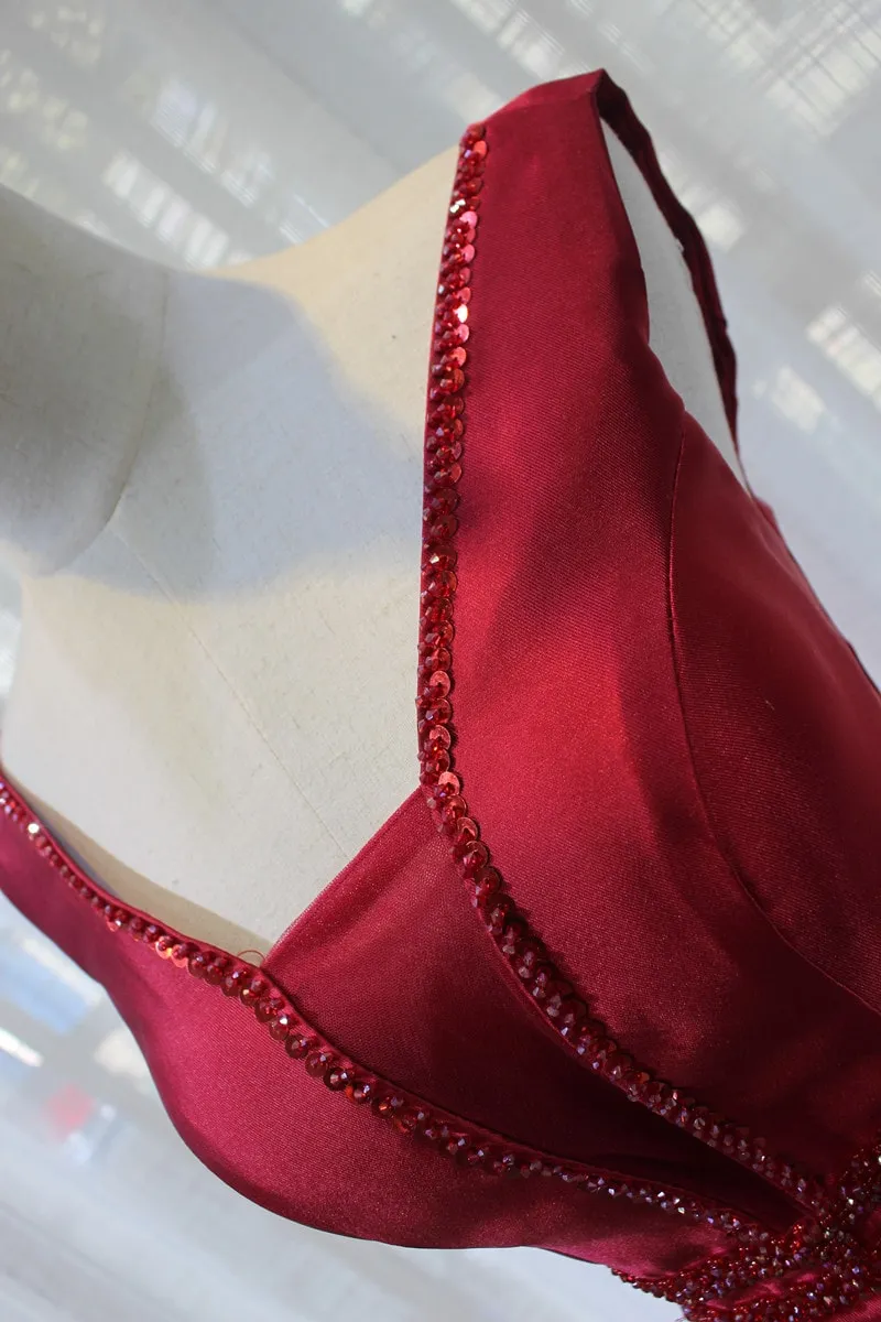 Beautiful Dark Red Satin V-neckline Party Dress, Charming Short Homecoming Dress