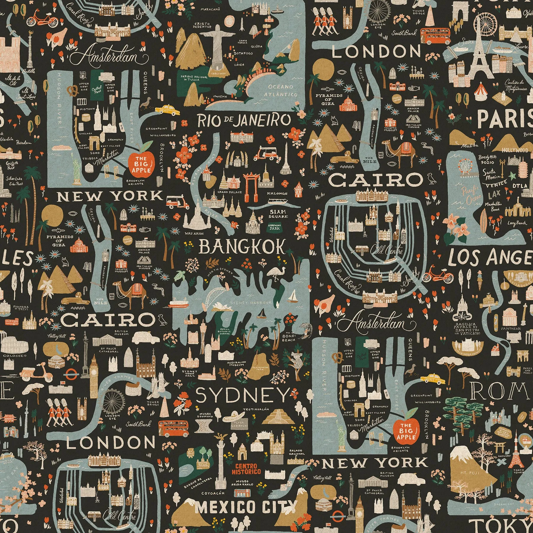 Bon Voyage, City Guide in Black Unbleached CANVAS