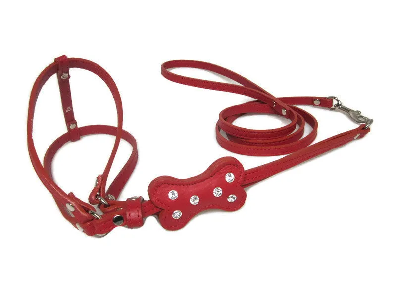 Bone Leather All-In-One Harness with Bone Slider and 6 Austrian Crystals