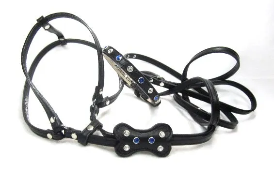 Bone Leather All-In-One Harness with Bone Slider and 6 Austrian Crystals