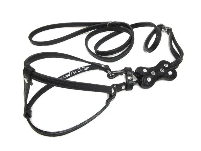 Bone Leather All-In-One Harness with Bone Slider and 6 Austrian Crystals