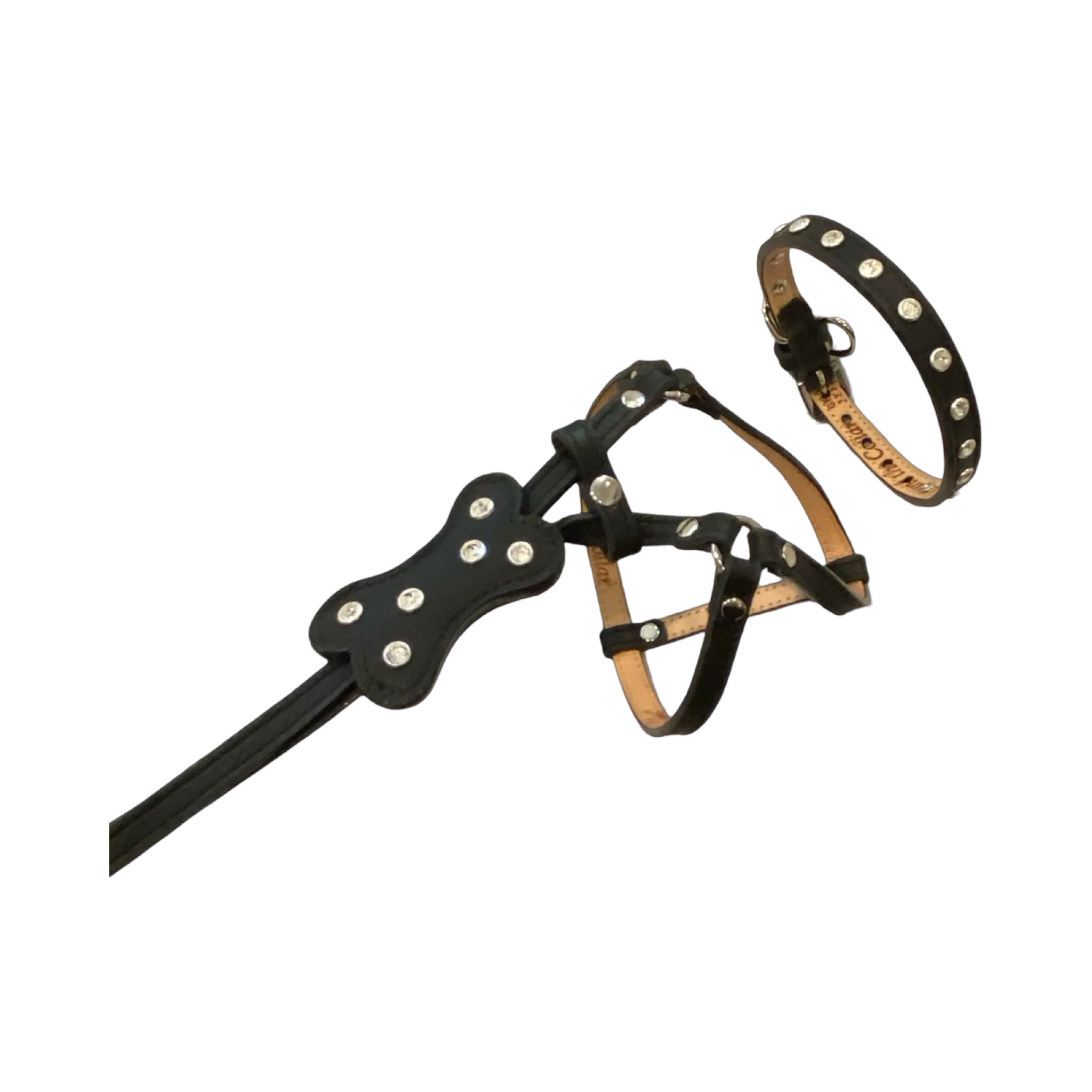Bone Leather All-In-One Harness with Bone Slider and 6 Austrian Crystals