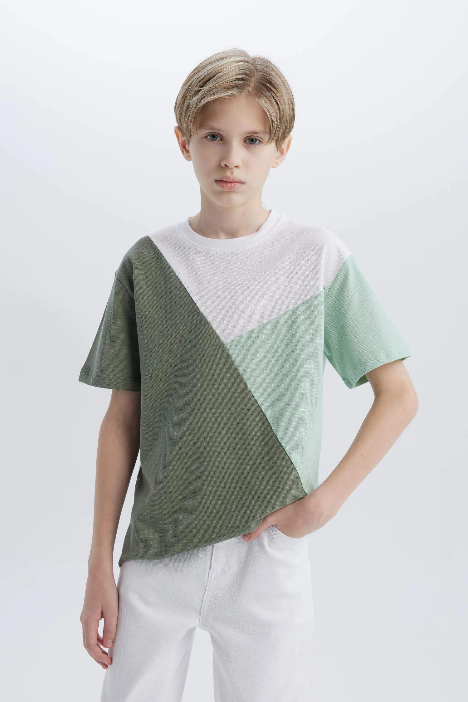 Boy Crew Neck Color Block Pique Short Sleeve T-Shirt