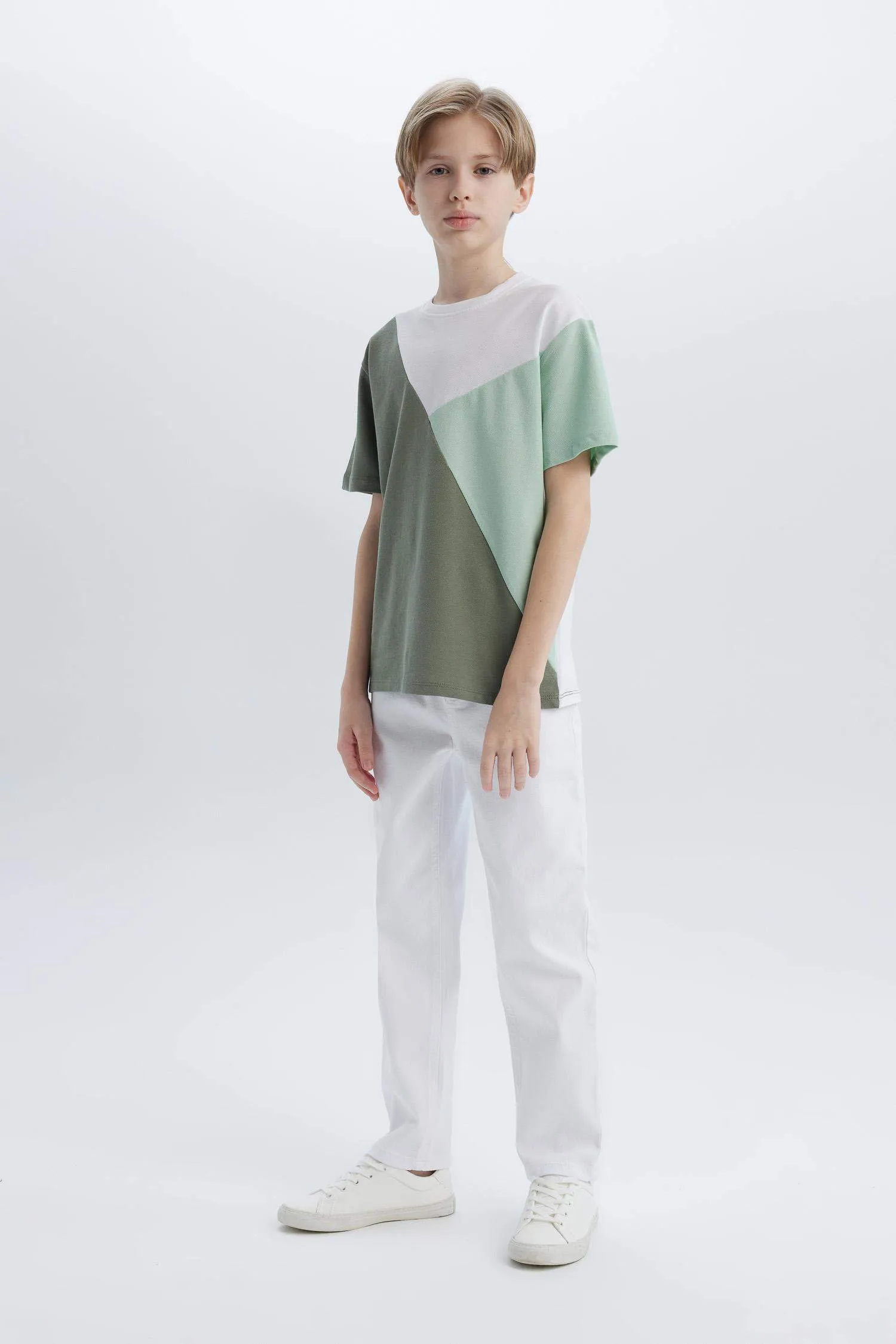Boy Crew Neck Color Block Pique Short Sleeve T-Shirt
