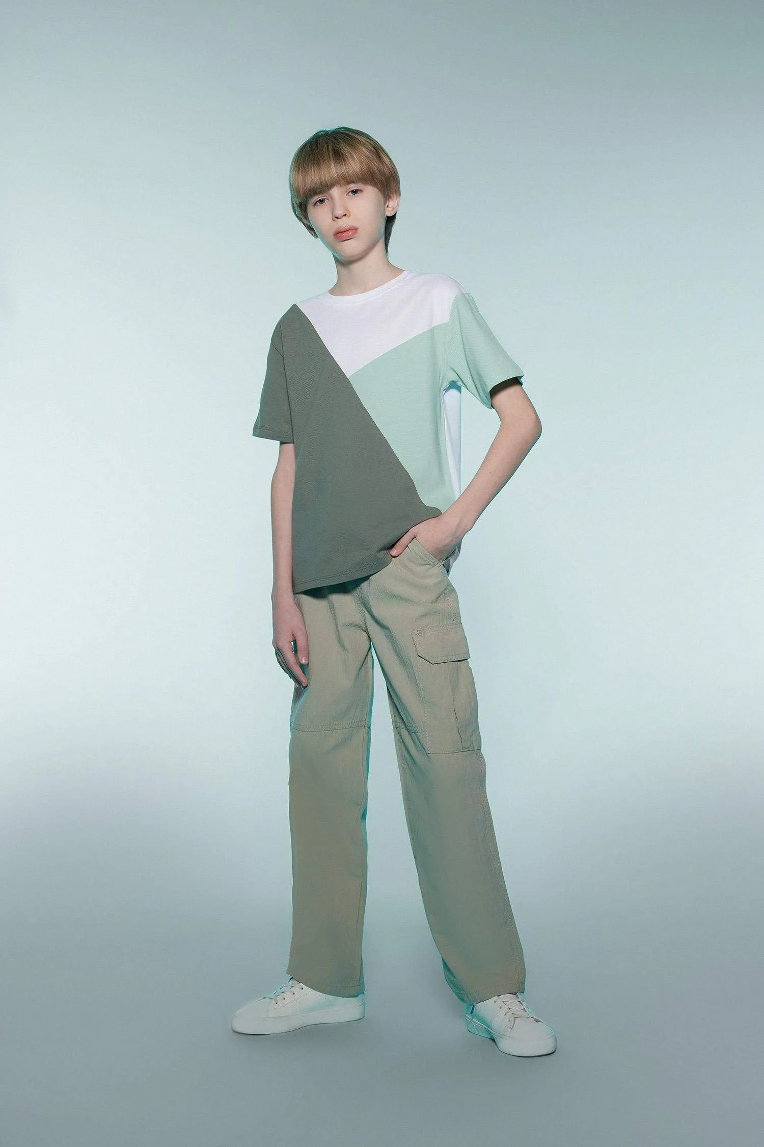Boy Crew Neck Color Block Pique Short Sleeve T-Shirt
