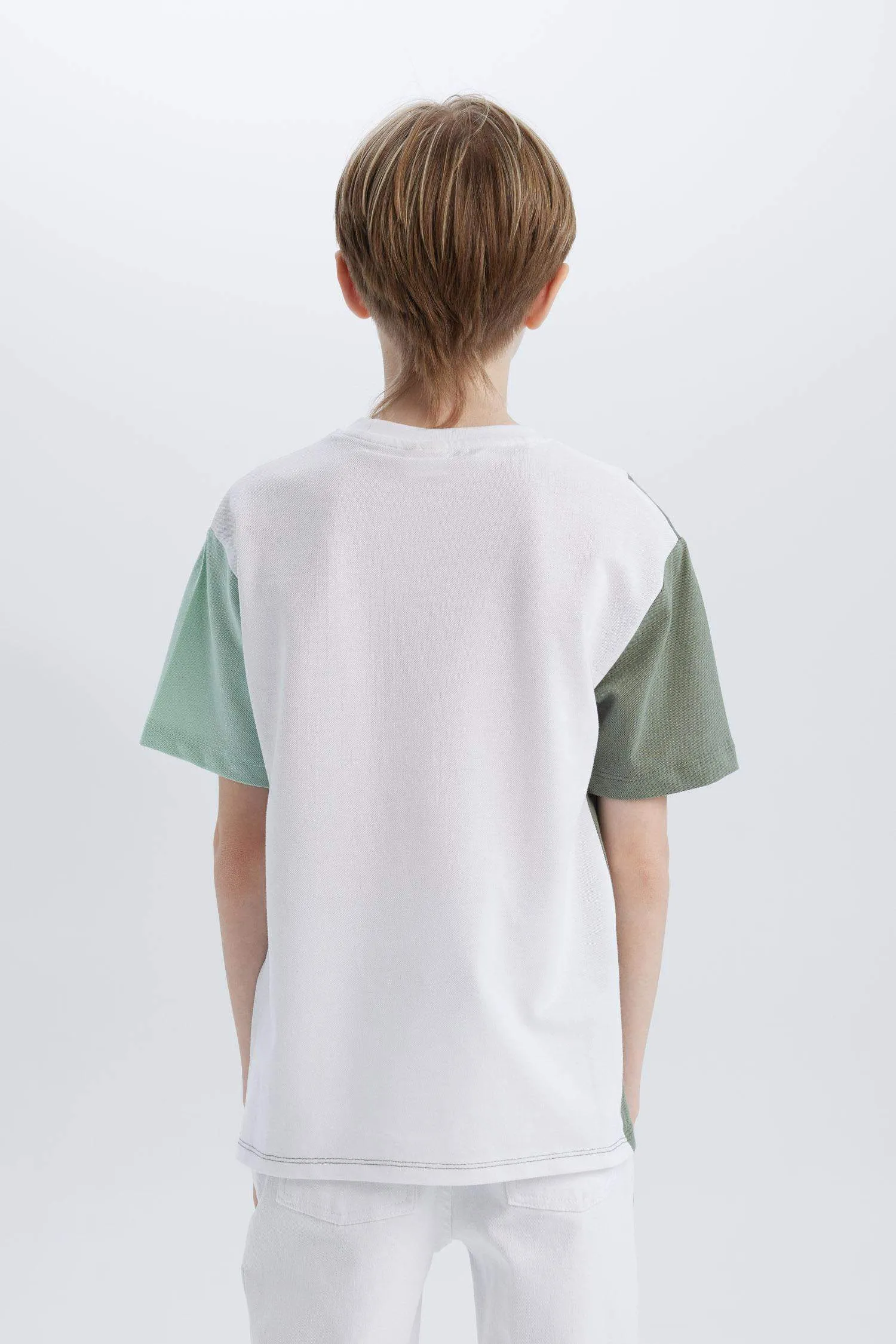Boy Crew Neck Color Block Pique Short Sleeve T-Shirt