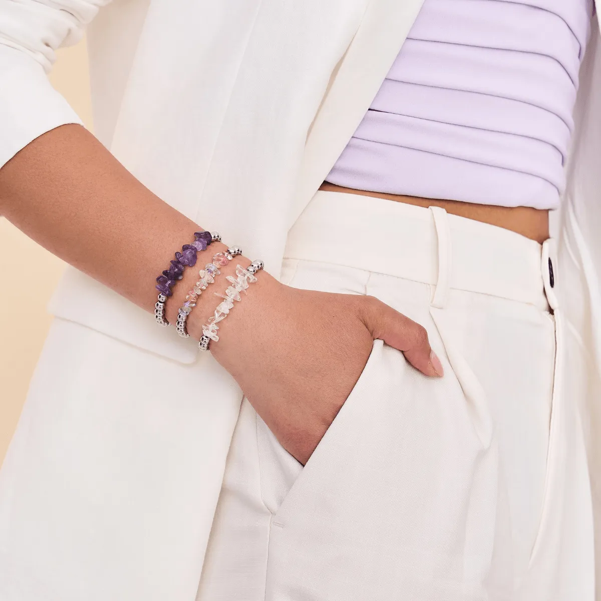 Candy Quartz | Silver | Uncut Gemstone Bracelet