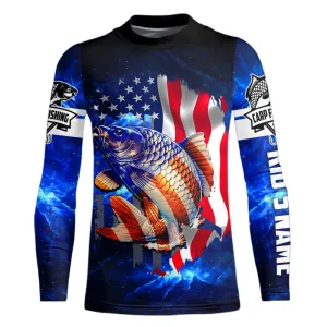 Carp Fishing 3D American Flag patriotic Custom long sleeves fishing shirt for kid NPQ102