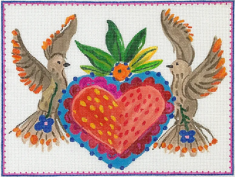 CG-PL-19: Carolyn Gavin – Doves w/ Heart Milagro – multi color (on 13 mesh)