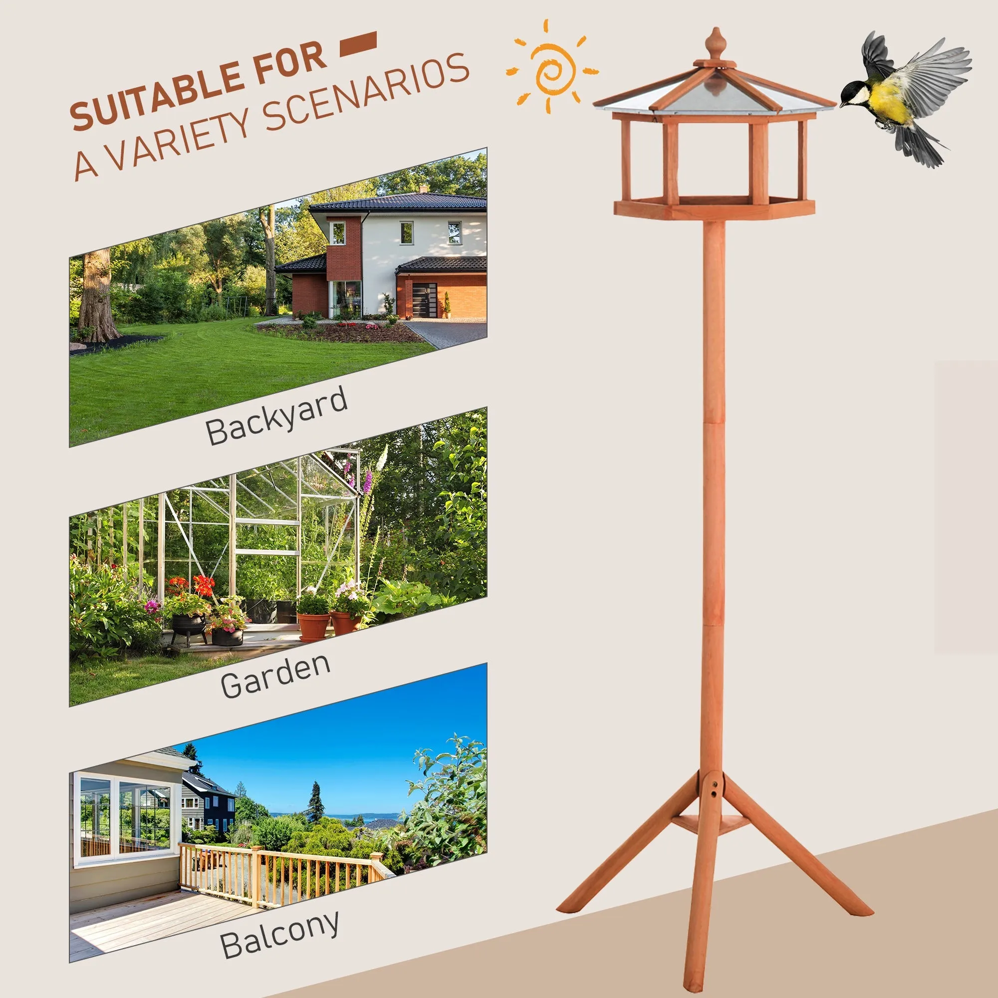 Charm 153cm High Rise Bird Feeder Table Natural by Pawhut