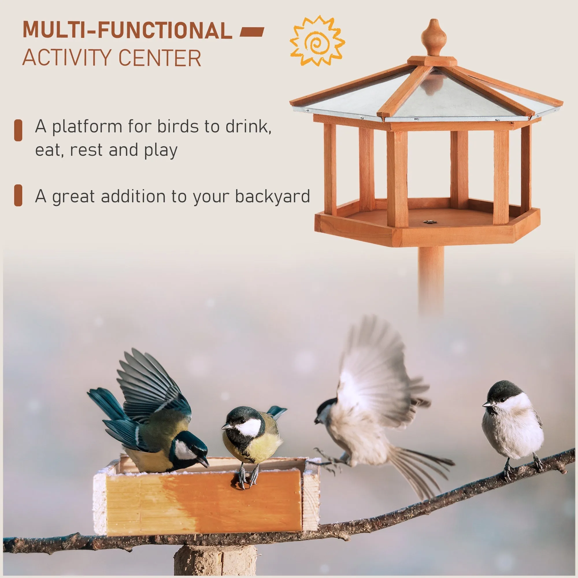 Charm 153cm High Rise Bird Feeder Table Natural by Pawhut