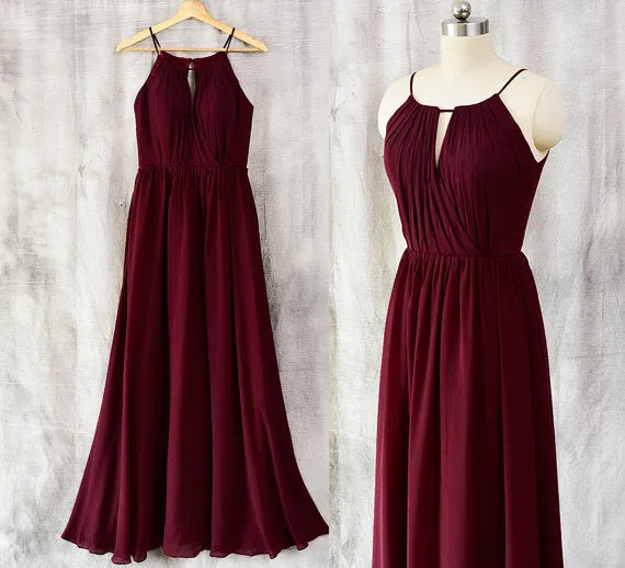 Charming Chiffon Wine Red Round Neckline Party Dress, Beautiful Bridesmaid Dress
