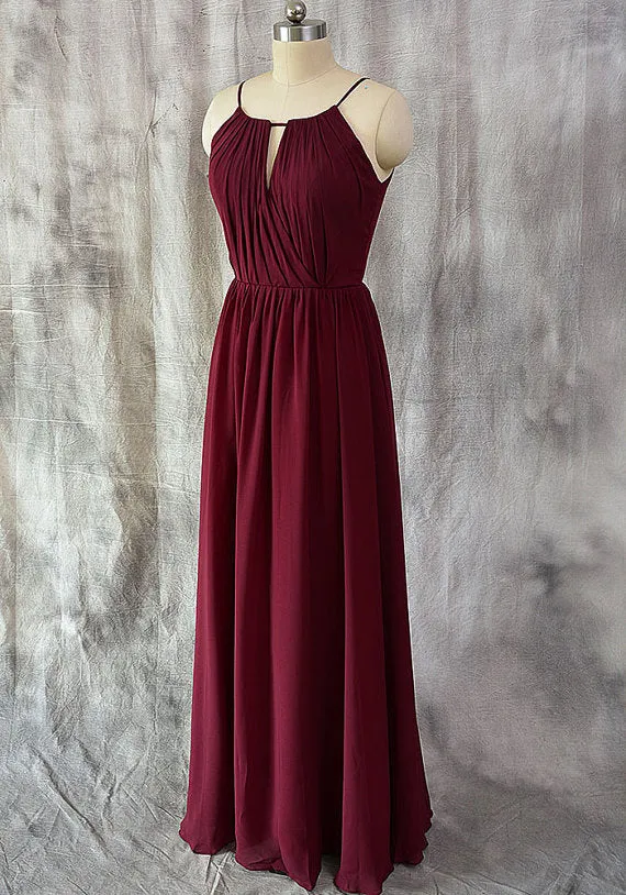 Charming Chiffon Wine Red Round Neckline Party Dress, Beautiful Bridesmaid Dress
