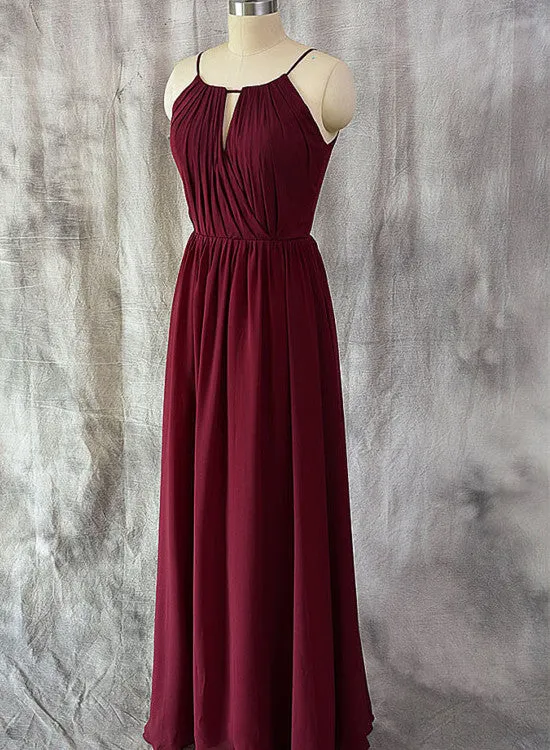 Charming Chiffon Wine Red Round Neckline Party Dress, Beautiful Bridesmaid Dress