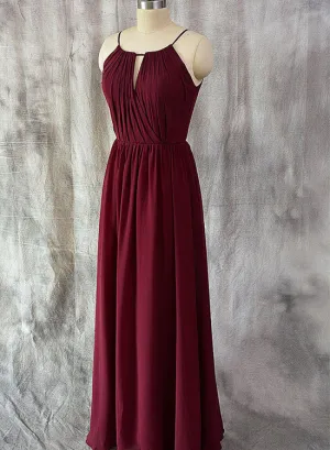 Charming Chiffon Wine Red Round Neckline Party Dress, Beautiful Bridesmaid Dress