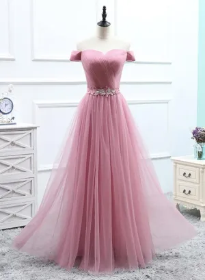 Charming Tulle Dark Pink Mismatch Long Bridesmaid Dresses, Bridesmaid Dress , Off Shoulder Bridesmaid Dresses