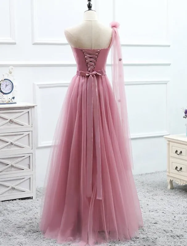 Charming Tulle Dark Pink Mismatch Long Bridesmaid Dresses, Bridesmaid Dress , Off Shoulder Bridesmaid Dresses