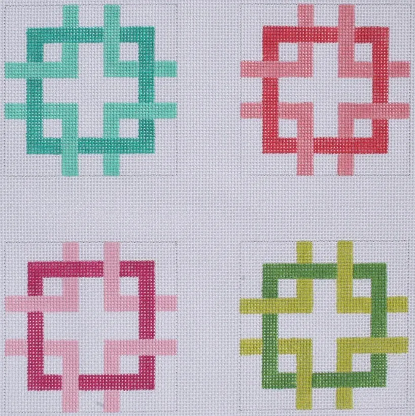 CO4-41 Set of 4 Coasters – Interlocking Squares – multi brights