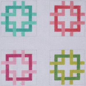 CO4-41 Set of 4 Coasters – Interlocking Squares – multi brights
