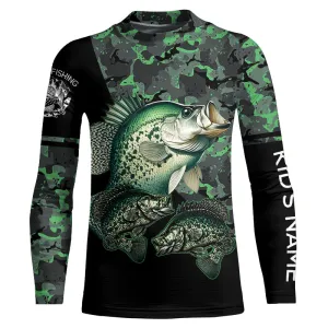 Crappie fishing black green camo Custom name fishing shirts jerseys | Kid Long Sleeves NPQ937