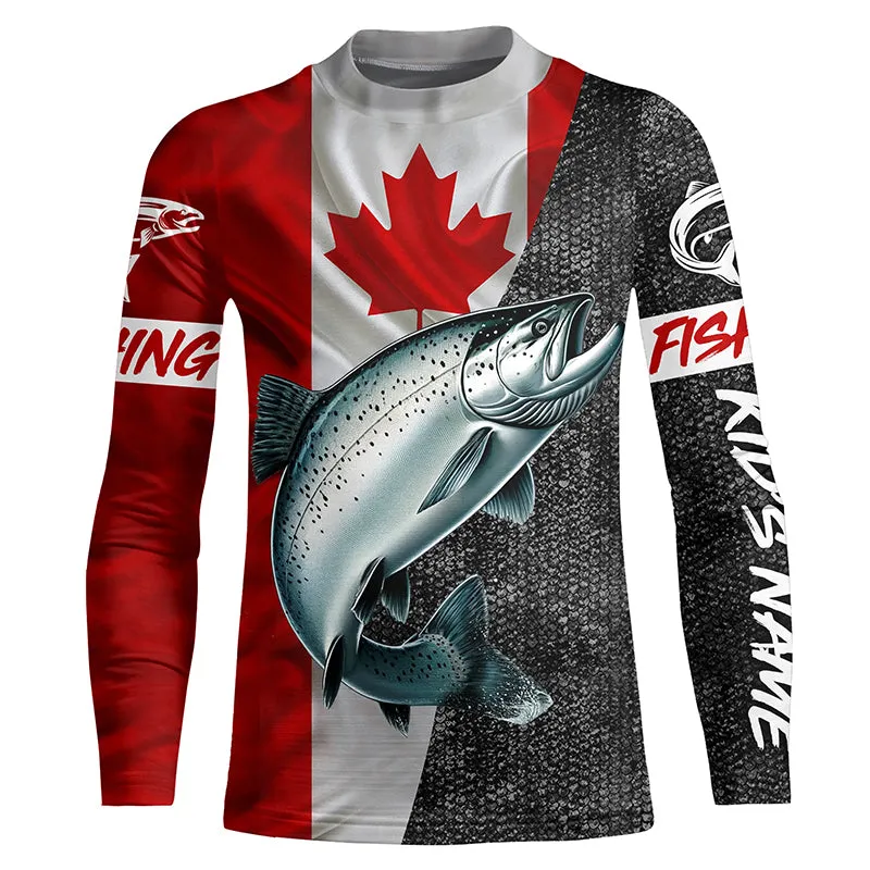 Custom Canadian Flag salmon Fishing Jerseys, salmon patriotic performance Fishing Kid Long Sleeve NQS5037