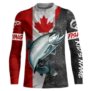 Custom Canadian Flag salmon Fishing Jerseys, salmon patriotic performance Fishing Kid Long Sleeve NQS5037