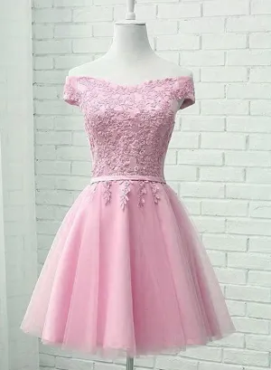 Cute Pink Short Prom Dress , Pink Tulle Bridesmaid Dress