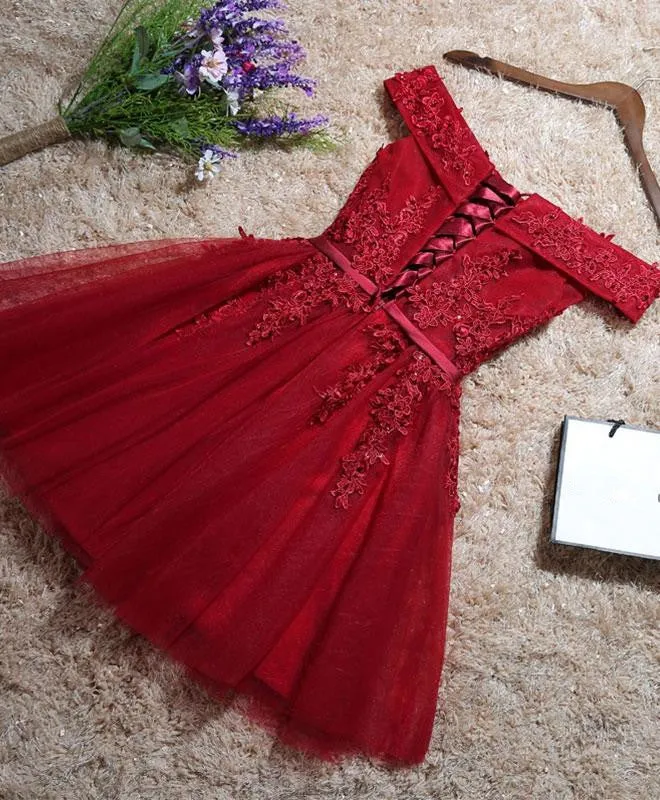 Dark Red Off Shoulder Homecoming Dress , Women Short Party Dress