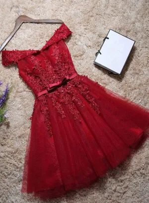 Dark Red Off Shoulder Homecoming Dress , Women Short Party Dress