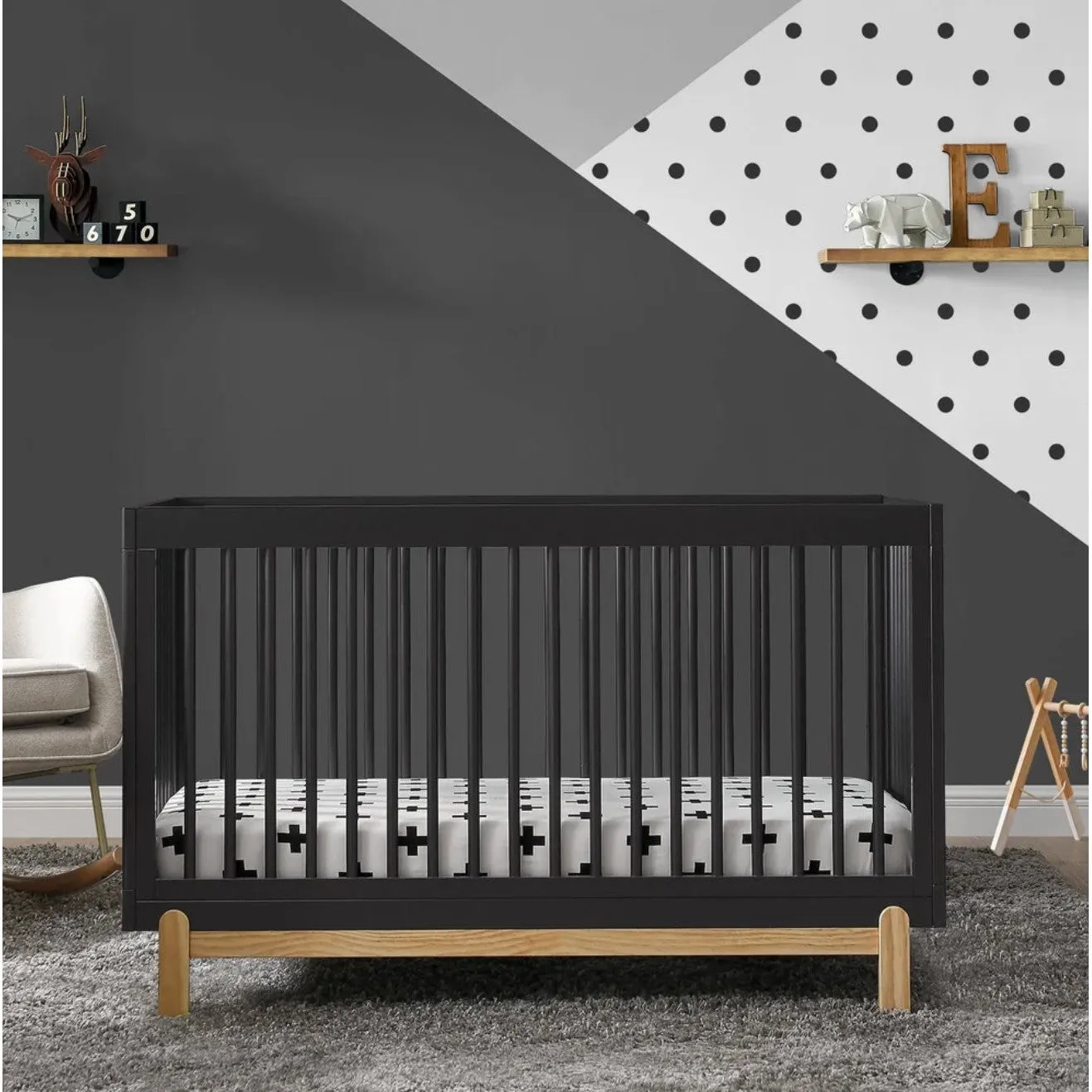 Delta Poppy 4-in-1 Convertible Crib - Midnight Grey with Natural