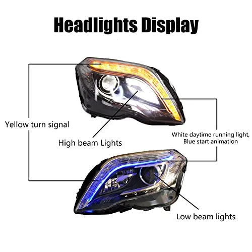 ENSVEI LED Headligths Headlamps fit for 2013-2015 Mercedes-Benz GLK GLK300 GLK350 Blue welcome light,High beam halogen