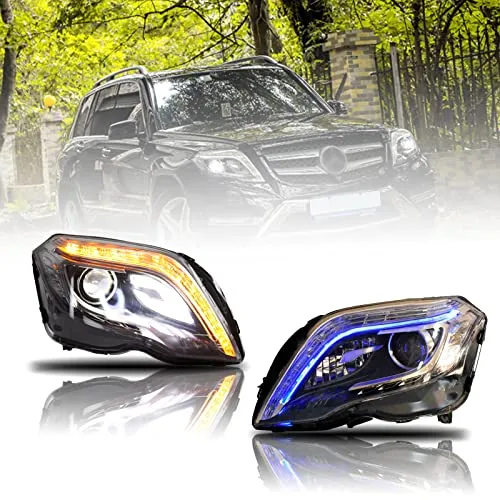 ENSVEI LED Headligths Headlamps fit for 2013-2015 Mercedes-Benz GLK GLK300 GLK350 Blue welcome light,High beam halogen