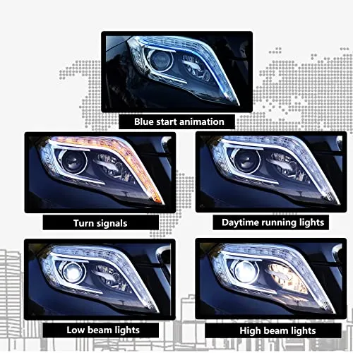 ENSVEI LED Headligths Headlamps fit for 2013-2015 Mercedes-Benz GLK GLK300 GLK350 Blue welcome light,High beam halogen