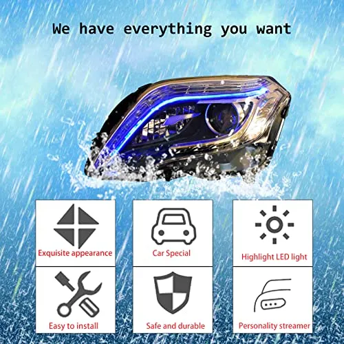 ENSVEI LED Headligths Headlamps fit for 2013-2015 Mercedes-Benz GLK GLK300 GLK350 Blue welcome light,High beam halogen