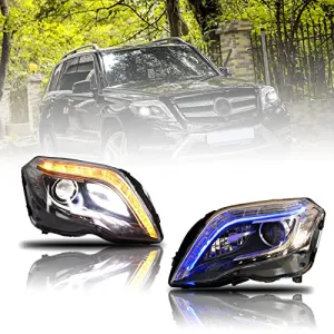 ENSVEI LED Headligths Headlamps fit for 2013-2015 Mercedes-Benz GLK GLK300 GLK350 Blue welcome light,High beam halogen