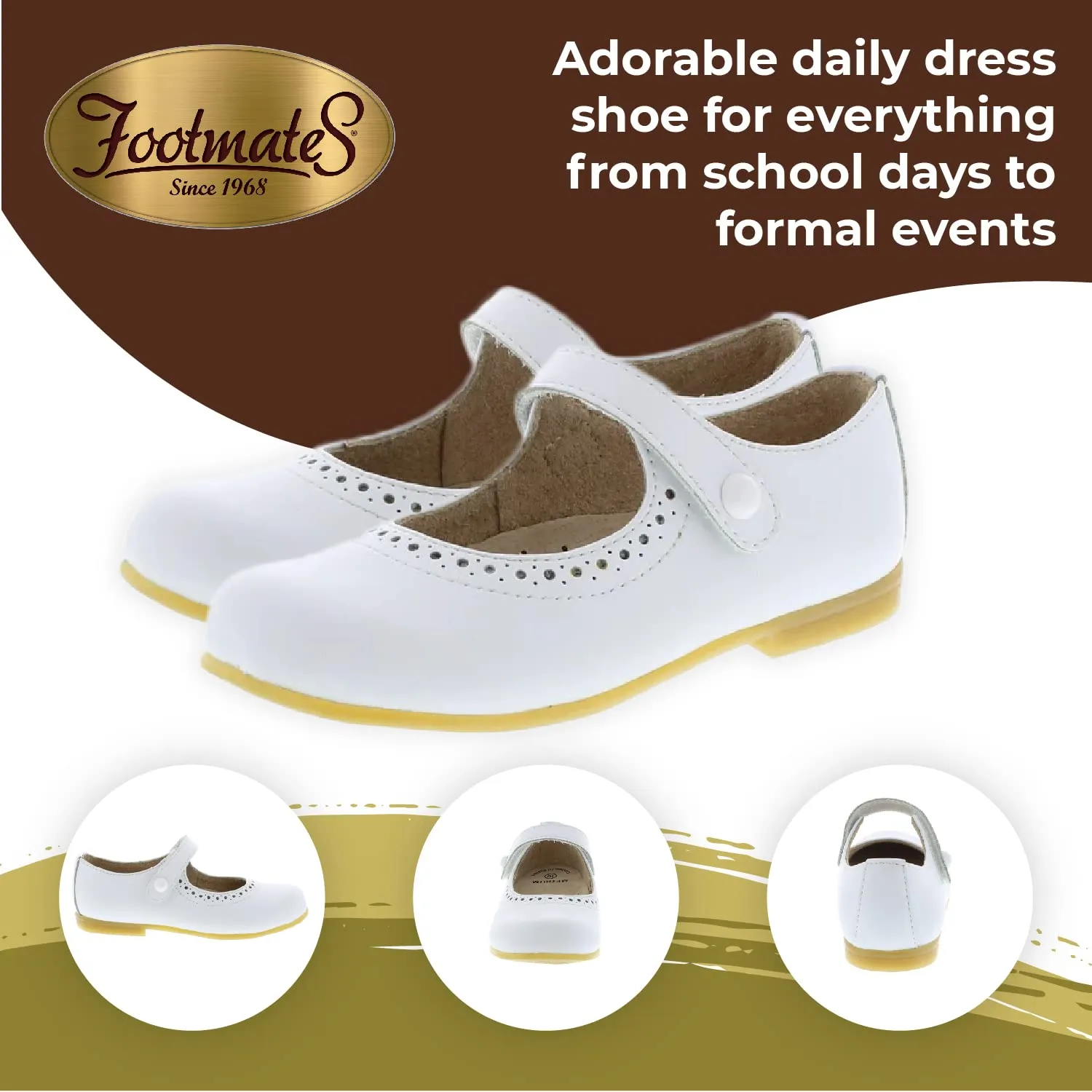 FOOTMATES Emma Patent Leather Mary Jane Girls Party Dress Shoes with Custom-Fit Insoles, Hard Bottom, Slip-Resistant Non-Marking Outsoles - for Toddlers and Little Kids, Ages 1-8 10.5 Little Kid White