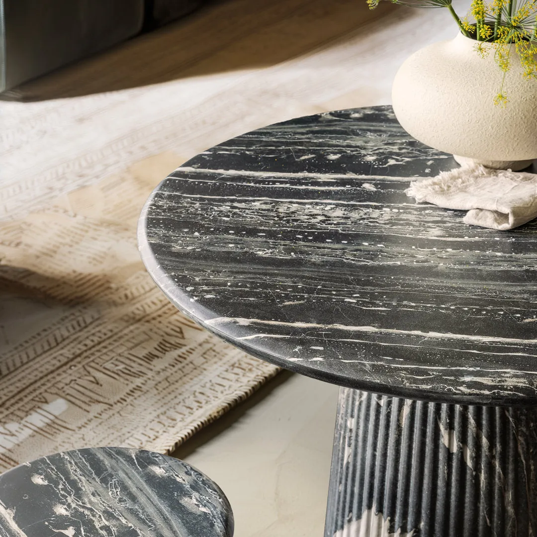 Foundry Select Faux Travertine Bistro Table Tithi Concrete Patio Table for Indoor and Outdoor Use Foundry Select Color:  Gray Faux Marble