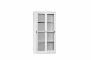 Full Height Glass Sliding Door Cupboard - with 3 Adjustable Shelves