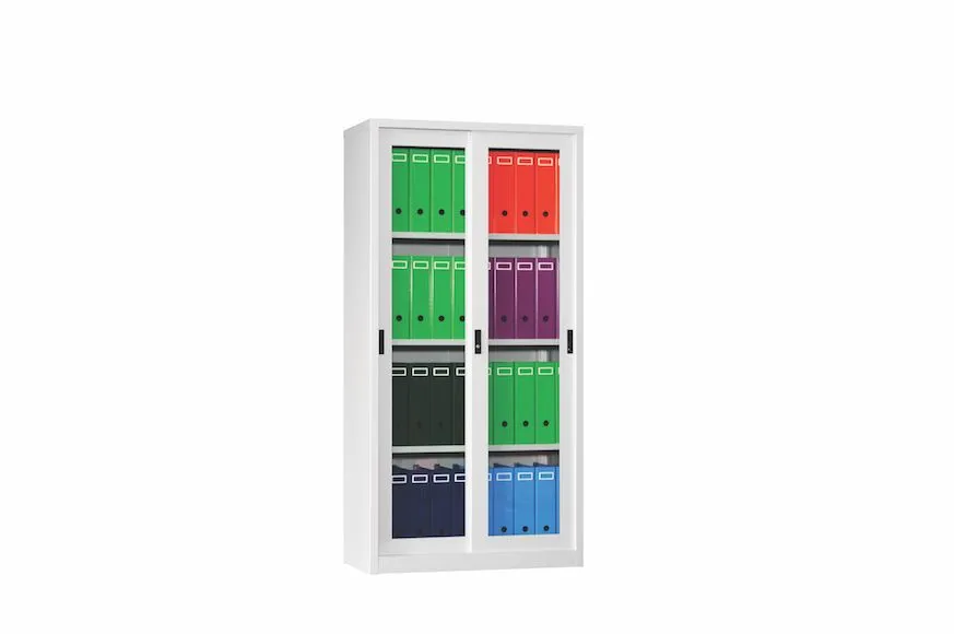 Full Height Glass Sliding Door Cupboard - with 3 Adjustable Shelves