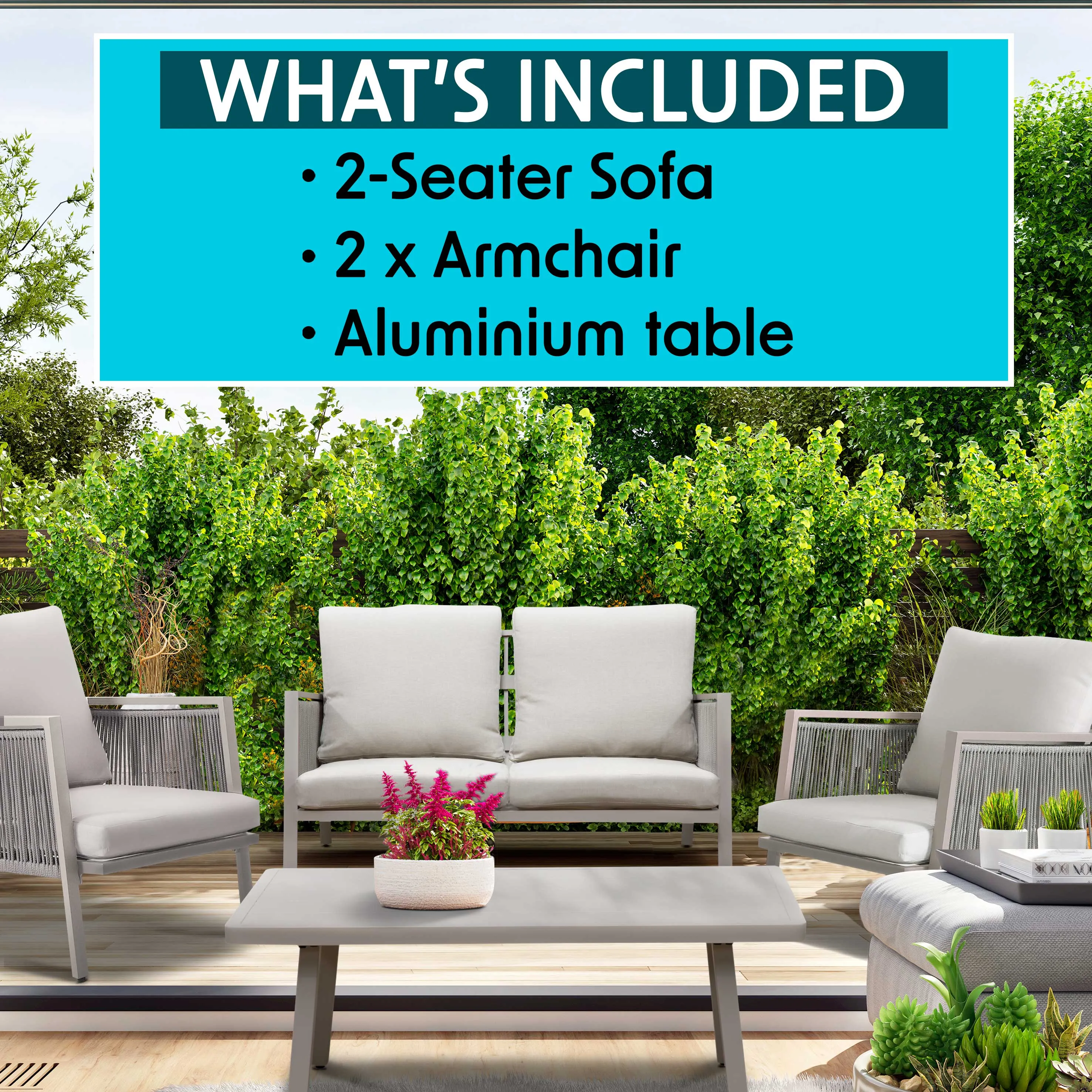 Fusion 4 Piece Outdoor Aluminium Sofa Set, Light Grey - DG56