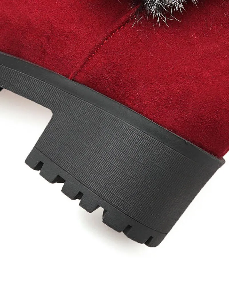Fuzzy Detail Buckled Lined Calf Snow Boots