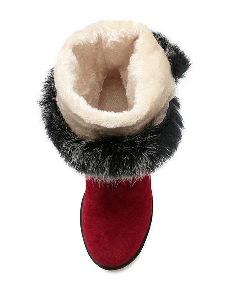 Fuzzy Detail Buckled Lined Calf Snow Boots