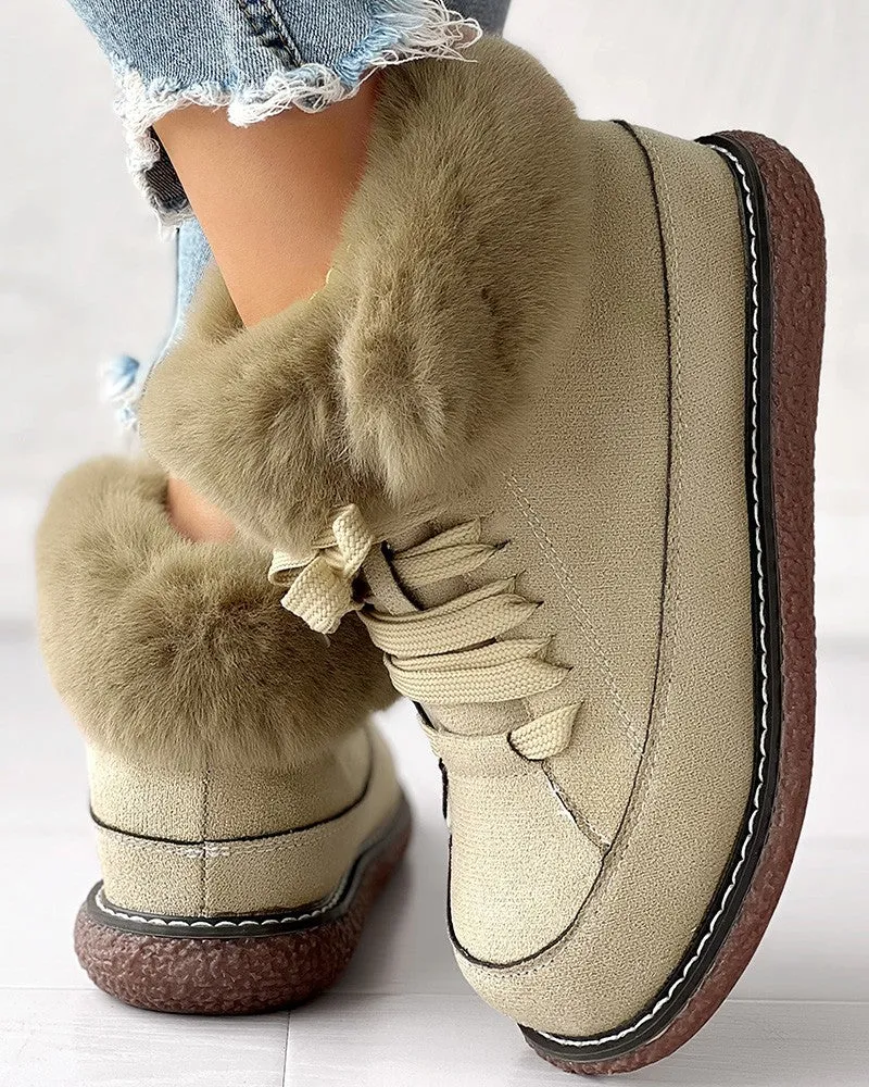 Fuzzy Detail Lined Lace up Snow Boots